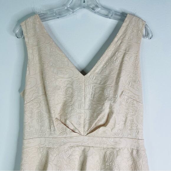 Badgley Mischka cream tan floral peplum sheath midi evening wedding dress 12 - Picture 2 of 7